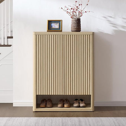 SICOTAS Shoe Cabinet 44 inch Tall Fluted Shoe Cabinet with Doors & 4 Shelves Wooden Large Hidden Shoe Storage Organizer Modern Free Standing 6-Tier Cabinet for Entryway Living Room Closet