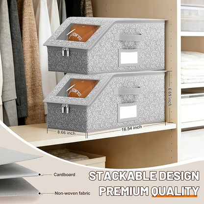 Hat Storage Organizer for Baseball Caps, Dustproof Cap Container with Clear Window & Zipper, Stackable Hat Box Holder for Closet, Fits Snapbacks Visors Beanies, 2 Pack