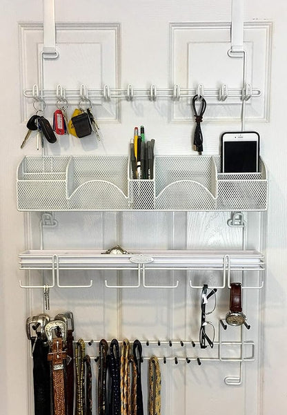 Men’s Over the Door/Wall Hanging Closet Tie and Belt Organizer Rack # 9300 in White 43 Hooks for Men’s Organization Patented