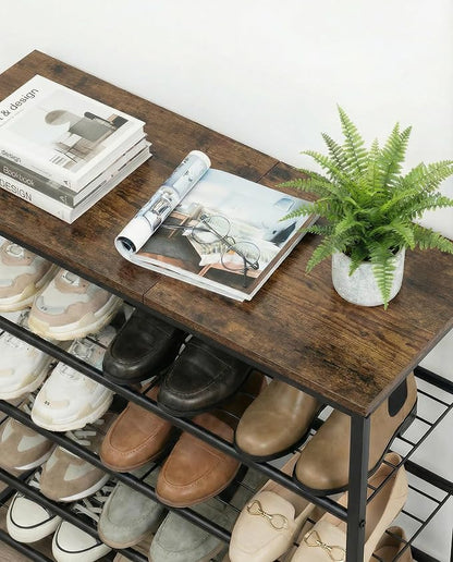 4-Tier Shoe Rack for Entryway, Bedroom & Living Room – Sturdy Shoe Storage Organizer with Adjustable Leveling Feet, Compact Design (26.9”x11.8”x25.1”), Rustic Brown