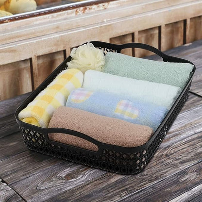 Large Plastic Shallow Storage Baskets Trays, Plastic A4 Desktop Basket, Black, 6 Packs
