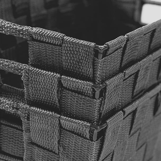 homyfort Woven Shelf Storage Tote Basket Bins Container, Storage Boxes Cube Organizer with Built-in Handles for Bedroom, Office, Closet, Clothes, Kids Room, Nursery 3pk(Grey)