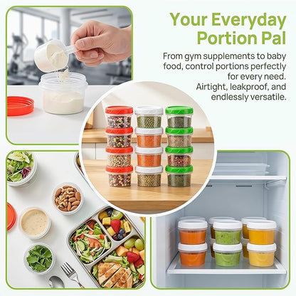 EONJOE 4oz Plastic Containers with Lids Reusable Dishwasher Freezer Safe Airtight,12-Pack