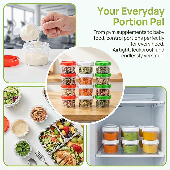 EONJOE 4oz Plastic Containers with Lids Reusable Dishwasher Freezer Safe Airtight, 6-Pack