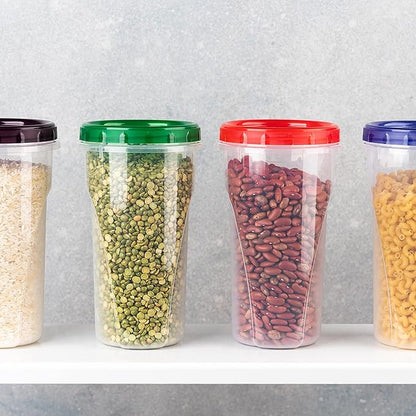 PLASTICPRO [48 oz 4 Pack] Twist Top Deli Containers Clear bottom With blue Top Twist on Lids Reusable, Stackable, Food Storage Freezer Container Pack of 4