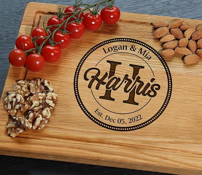 Personalized Wooden Cutting Board, Best Anniversary for Couple, Personalized Name Gift for House warming, Wedding, Newly Married, Engagement, Christmas, Custom Engraved Charcuterie Board Gifts