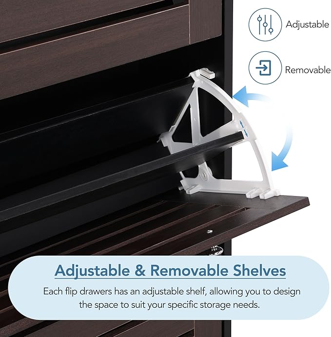 Classic Shoe Cabinet with 3 Flip Doors Free-Standing Wooden Shoe Rack Shoe Storage Organizer for Entryway Hallway Small Space (Black&Dark Brown)