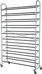 Amazon Basics 50-Pair Shoe Rack Organizer, Portable Rolling with Locking Wheels, Free Standing, 35.8 x 14.6 x 59.5 inches, Chrome