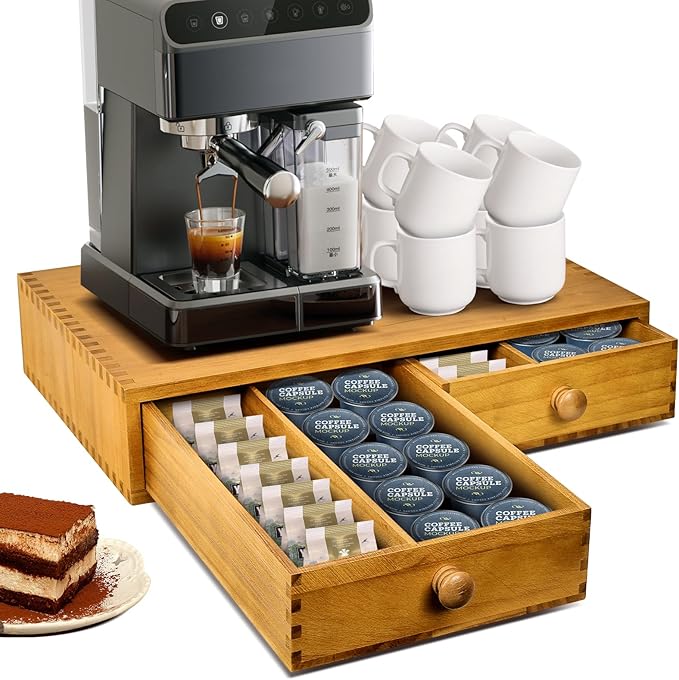 NANXITU K Cup Storage Organizer,Wood Coffee Pod and Tea Bag Holder,Kcup Drawer Coffee Maker Stand,Home Kitchen Counter Holds Up to 30 Pods Capacity