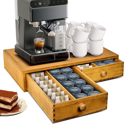 NANXITU K Cup Storage Organizer,Wood Coffee Pod and Tea Bag Holder,Kcup Drawer Coffee Maker Stand,Home Kitchen Counter Holds Up to 30 Pods Capacity