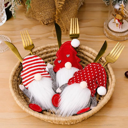 3PCS Christmas Silverware Utensil Holders, Cutlery Fork Spoon Knife Storage Bags, Premium Tableware Holder for Xmas Party Dinner Table Decoration