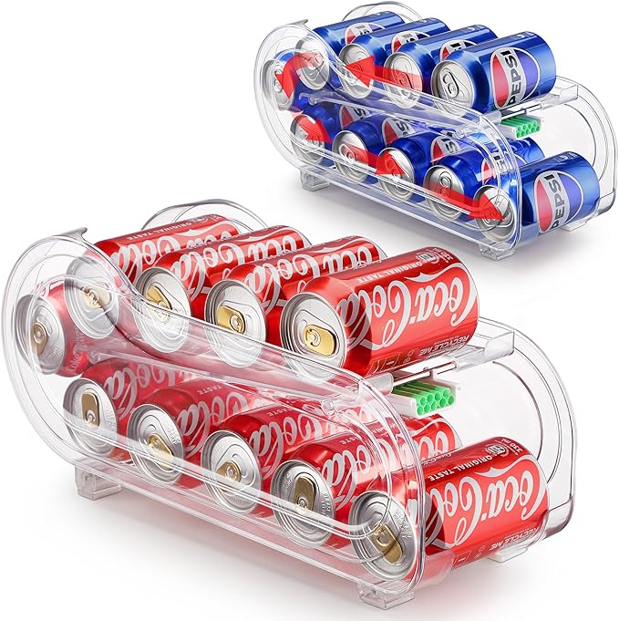 Soda Can Organizer for Refrigerator, Drink Organizer for Fridge, Automatic Rolling Can Dispenser Holder, Organize 10 Pcs Standard 11.15oz or 12oz Short Cans (2 Pack)