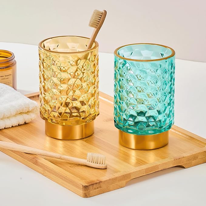 Makeup Brush Holder Organizer,Toothbrush Holders,Desk Pen Pencil Holder,Multifunctional Vintage Glass Brush Cup（A46-2-US）