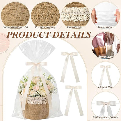 3 Pcs Small Woven Basket, Empty Gifts Basket with Gift Bags and Ribbons, 4x4x4 Inch Boho Organizer Box for Baby Shower, Birthday, Bridal Shower, Wedding, Present, Pen Pencil Makeup Brush Holder