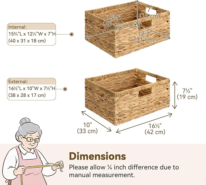GRANNY SAYS Wicker Baskets with Handles, Large Wicker Storage Baskets for Shelves, Water Hyacinth Woven Basket, Decorative Basket for Pantry, 1-Pack