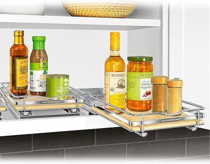 LYNK PROFESSIONAL® Élite™ Pull Out Spice Organization for Cabinets - 8-3/8 inch Wide – Spice Rack for Inside Cabinets – Wood/Chrome - Sliding Spice Rack Organizer for cabinet – Spice Rack - 1 Tier