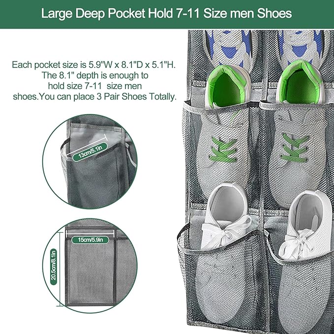 2 Pack Hanging Shoe Organizer for Closet,6 Mesh Pockets Wall Mounted Shoes Rack,Hanging Over the Narrow Door Shoe Organizer for RV Camper,Travel Camping,Cruise Ship,Dorm,Guest Room(Grey)