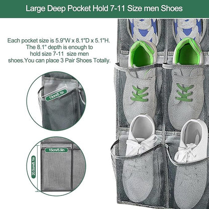2 Pack Hanging Shoe Organizer for Closet,6 Mesh Pockets Wall Mounted Shoes Rack,Hanging Over the Narrow Door Shoe Organizer for RV Camper,Travel Camping,Cruise Ship,Dorm,Guest Room(Grey)