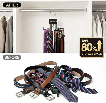 2 Pack Premium Tie and Belt Rack Hanger for Men for Closet Organizers and Storage Space Saving with 360° Rotating Hooks Anti-Slip Clips for Scarves,Hat,Baseball Caps,Tank Tops Bras (L-Shaped Hook)