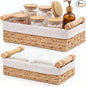 Wicker Bathroom Baskets Set of 2 with Linen Liner & Wooden Handles – Paper Rope Storage Baskets for Shelves, Bathroom Counter, Vanity & Farmhouse Décor