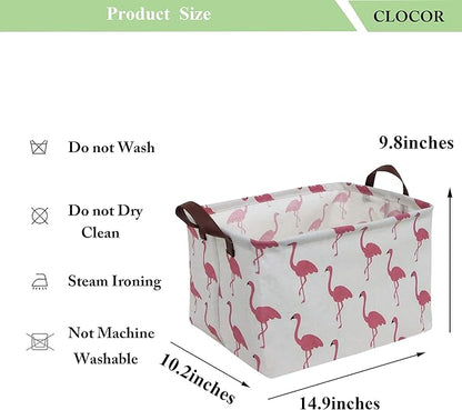 CLOCOR Rectangular Flamingo Storage Basket,Collapsible Cute Pattern Storage Bin,Waterproof Coating Storage Box with Handles,Gift Baskets, Shelf Basket (Flamingo)