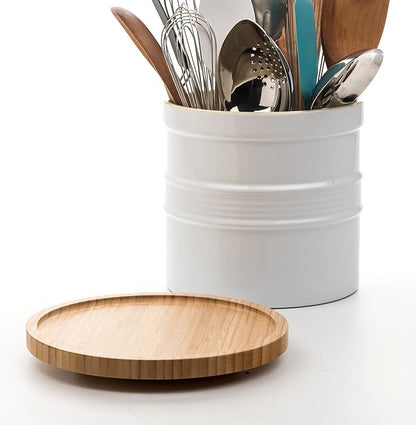 RSVP International Tool Crock Turntable Lazy Susan, Bamboo, 8.25" | Handy in Cabinets or on Counters | Rotating Base with Sturdy Lip | Organize Spices & Small Bottles