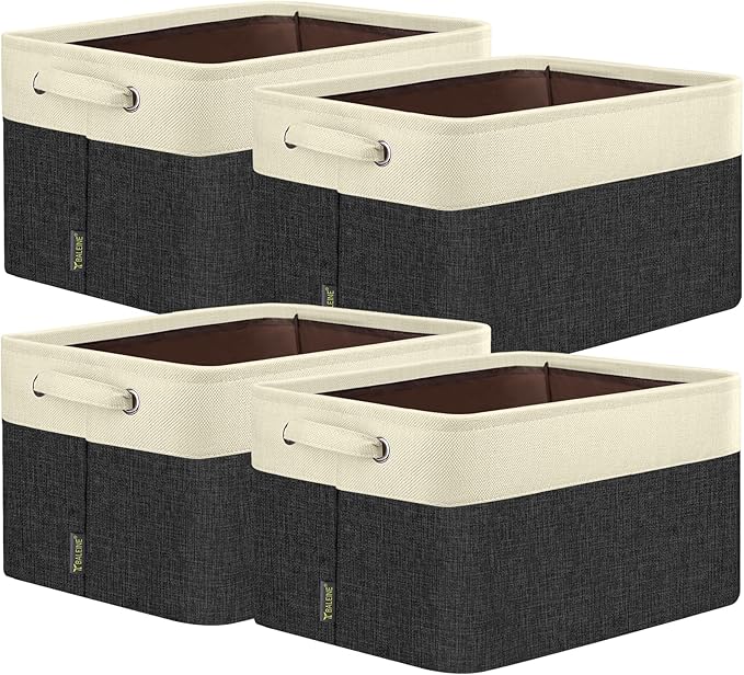 BALEINE 4 Pack Fabric Closet Storage Bins for Shelves, Linen Closet Organizers and Storage, Decorative Baskets for Organizing, Shelf, Clothes, Home, Office (Black, 12"x8"x8")