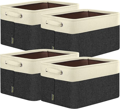 BALEINE 4 Pack Fabric Closet Storage Bins for Shelves, Linen Closet Organizers and Storage, Decorative Baskets for Organizing, Shelf, Clothes, Home, Office (Black, 12"x8"x8")