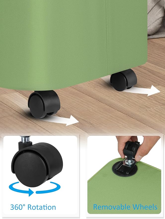 efluky Laundry Basket with Wheels, Tall Rolling Laundry Hamper with Lid and Removable Bag, Aesthetic Dirty Clothes Hamper on Wheels for Laundry Room, Bedroom, Dorm and Bathroom, 100L Green