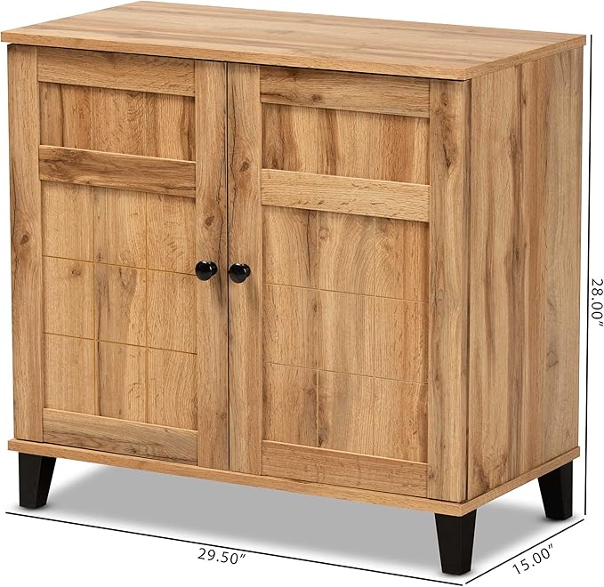 Baxton Studio Glidden Modern and Contemporary Oak Brown Finished Wood 2-Door Shoe Storage Cabinet