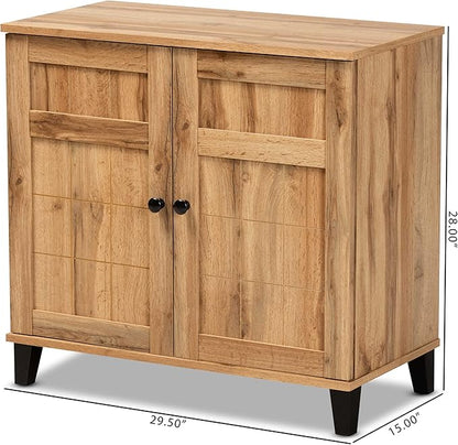Baxton Studio Glidden Modern and Contemporary Oak Brown Finished Wood 2-Door Shoe Storage Cabinet