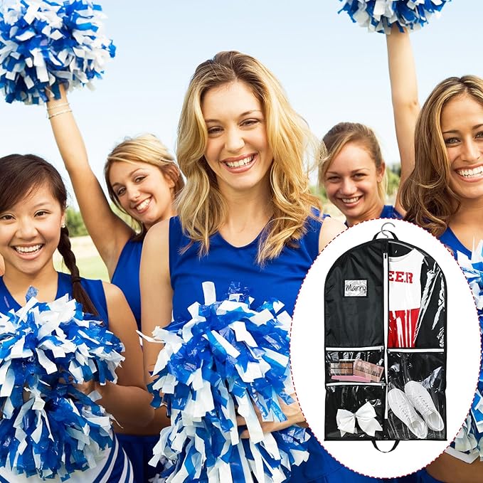 Blushtier Cheer Garment Bags for Cheerleading Uniform Hanging Garment Bags for Dance Costumes 40 Inch Clothes Bag with 5 Pockets and Side Zip Travel Storage Cheer Uniform