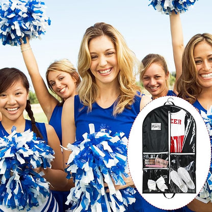 Blushtier Cheer Garment Bags for Cheerleading Uniform Hanging Garment Bags for Dance Costumes 40 Inch Clothes Bag with 5 Pockets and Side Zip Travel Storage Cheer Uniform