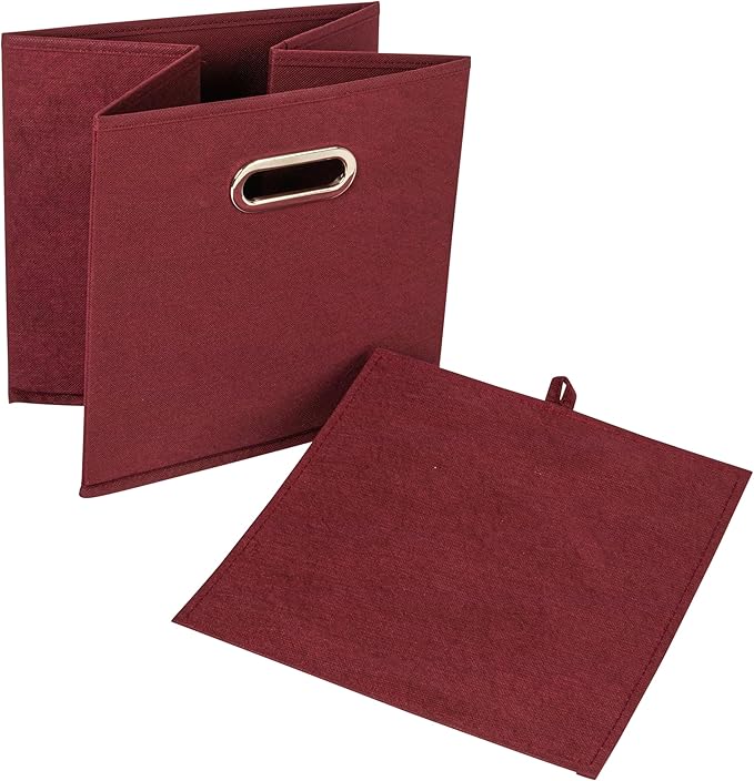 Household Essentials Foldable Fabric Storage Cubes 6-Pack – 11x11x11 Stackable Non-Woven Bins with Chipboard Sides & Grommet Handles – Closet, Shelf, Nursery, or Office Organizer – Burgundy