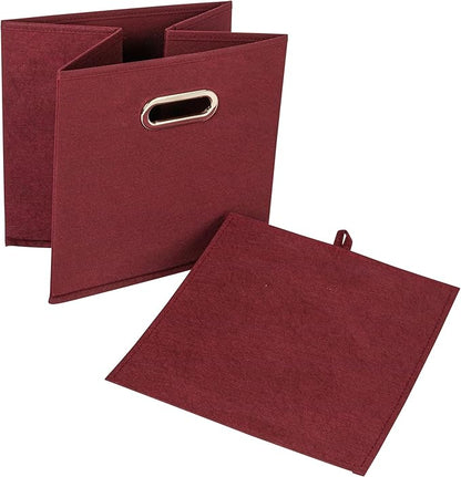 Household Essentials Foldable Fabric Storage Cubes 6-Pack – 11x11x11 Stackable Non-Woven Bins with Chipboard Sides & Grommet Handles – Closet, Shelf, Nursery, or Office Organizer – Burgundy