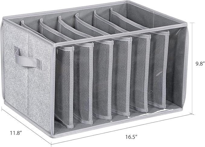 Zilink Upgraded Pants Organizer with Support Board Clear Jeans Organizer for Closet with 7 Grids Wardrobe Clothes Organizer for Jean Pant Sweater Legging T-Shirt, 6 Pack