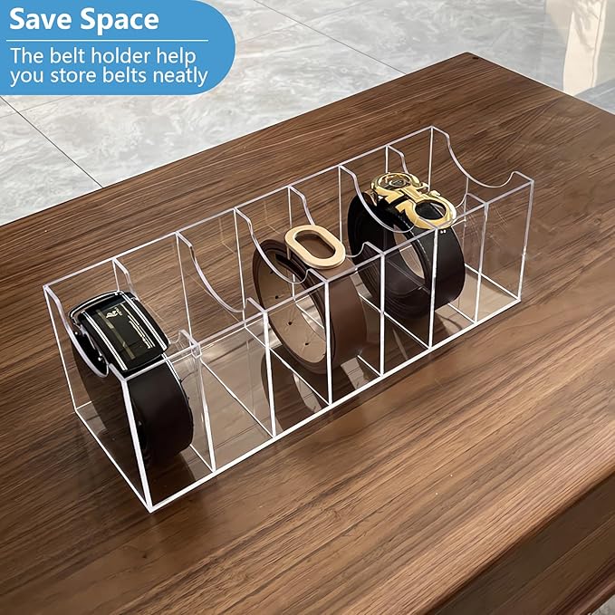 Belt Organizer for Closet, Acrylic Belt Organizer 7 Compartments Display Case for Tie and Bow Tie, Clear Belt Holder for Women Men Home