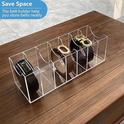 Belt Organizer for Closet, Acrylic Belt Organizer 7 Compartments Display Case for Tie and Bow Tie, Clear Belt Holder for Women Men Home