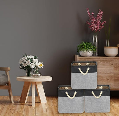 Simple Houseware 13" x 13" Large Fabric Storage Cubes for Closet and Cube Organizer, 3 Pack, Dark Gray