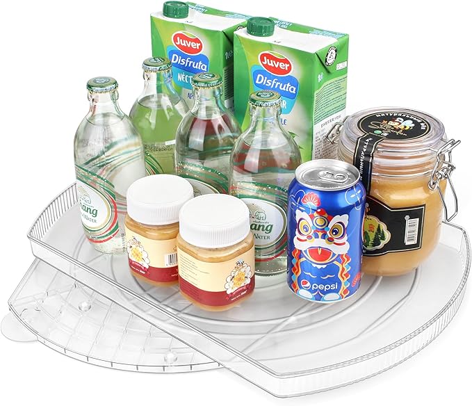 Lazy Susan Turntable for Refrigerator, Square Turntable Organizer for Fridge Cabinet, Pantry, Countertop | 16.5" x 11.1" (Rectangle 2 Pack - Clear)