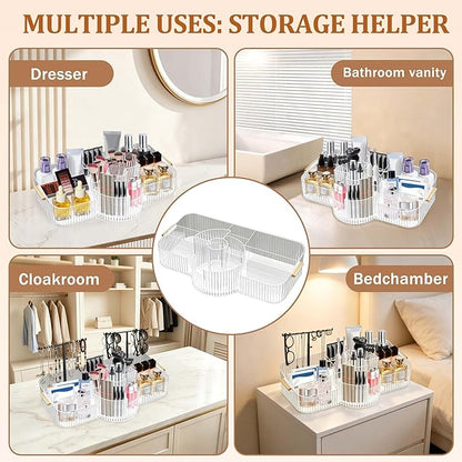 Spinning Makeup Organizer Countertop for Vanity,Dresser Organizer with Rotating Brush Holder,Beauty Storage Holder,Skincare Organizer,Perfume Organizer,Bathroom Counter Organizer