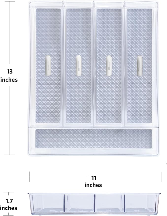 Glad Silverware & Utensil Drawer Organizer - Divided Clear Plastic Storage Tray with 5 Compartments for Kitchen Flatware and Cutlery - BPA Free, Food Safe, Non Slip, 11x13 inches