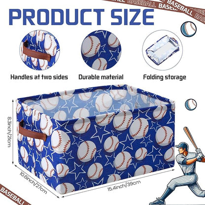 Boao 4 Pack Baseball Storage Baskets for Gifts Empty Collapsible Laundry Storage Bins with Handles Foldable Boxes for Home Bedroom Office Holiday Toy Clothes Containers