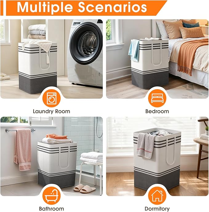 2 Pack Large Laundry Baskets, Laundry Hampers, Freestanding Waterproof Collapsible Clothes Bags with Reinforced Handles - Foldable Dirty Clothes Basket for Dorm, Bathroom, Room (Grey/75L)