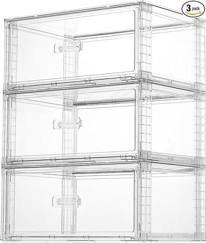 Vtopmart 3 Pack Large Clear Stackable Storage Drawers 27QT, Easily Assemble Plastic Closet Storage Bins, Dust-Proof UnderBed Organizer for Clothing, Sweater Organization