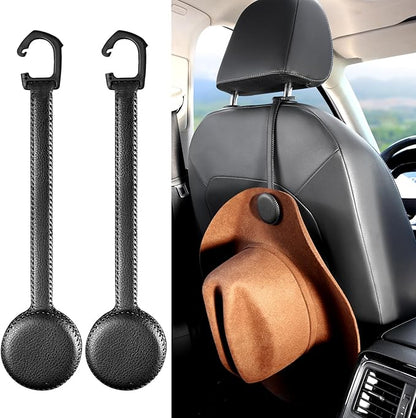 Cowboy Hat Holder for Truck, Magnetic Hat Clip Leather Hat Rack for Car, Headrest Hat Hanger Vehicle Hat Organizer - Keep Hat Shape, 2 Pack, Black