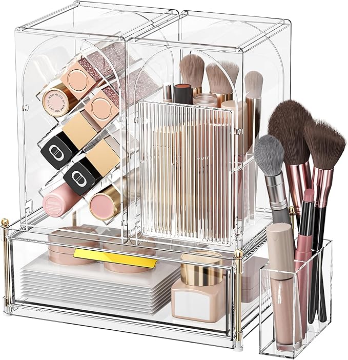 Premium Makeup Organizer with Adjustable Compartments, Spacious Drawers for Cosmetics and Brushes - Ideal for Vanity, Bathroom, or Dressing Table