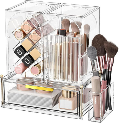 Premium Makeup Organizer with Adjustable Compartments, Spacious Drawers for Cosmetics and Brushes - Ideal for Vanity, Bathroom, or Dressing Table