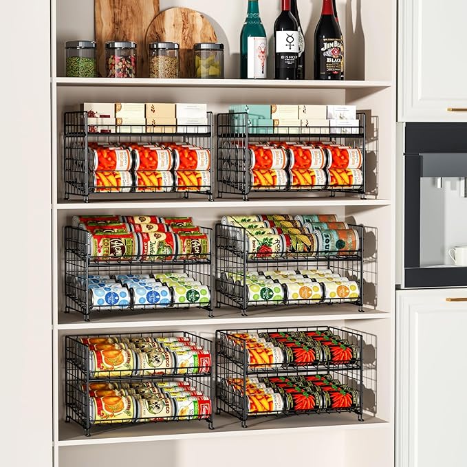 JKsmart 3-Pack Stackable Rack Organizer, Can Rack Storage for Kitchen Pantry Cabinet Holds Up to 64 Cans, 2-Tier Can Holders for Food, Multifunctional Dispenser for Snacks Soda