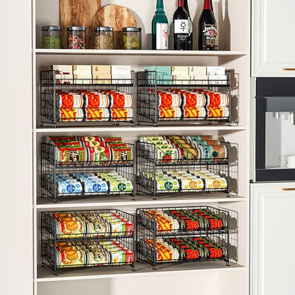 JKsmart 3-Pack Stackable Rack Organizer, Can Rack Storage for Kitchen Pantry Cabinet Holds Up to 64 Cans, 2-Tier Can Holders for Food, Multifunctional Dispenser for Snacks Soda